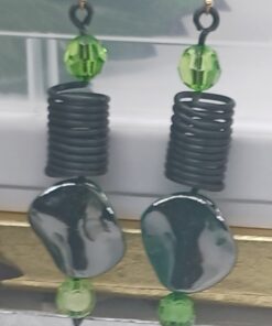 Green and Wire Twist Earrings