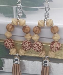 Wood Beads with Leather Swage Earrings