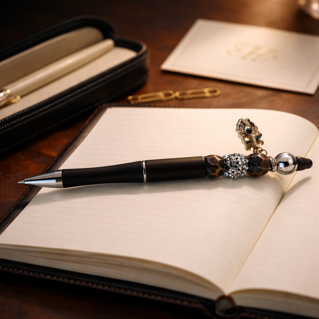 Brown with Silver Beaded Pen