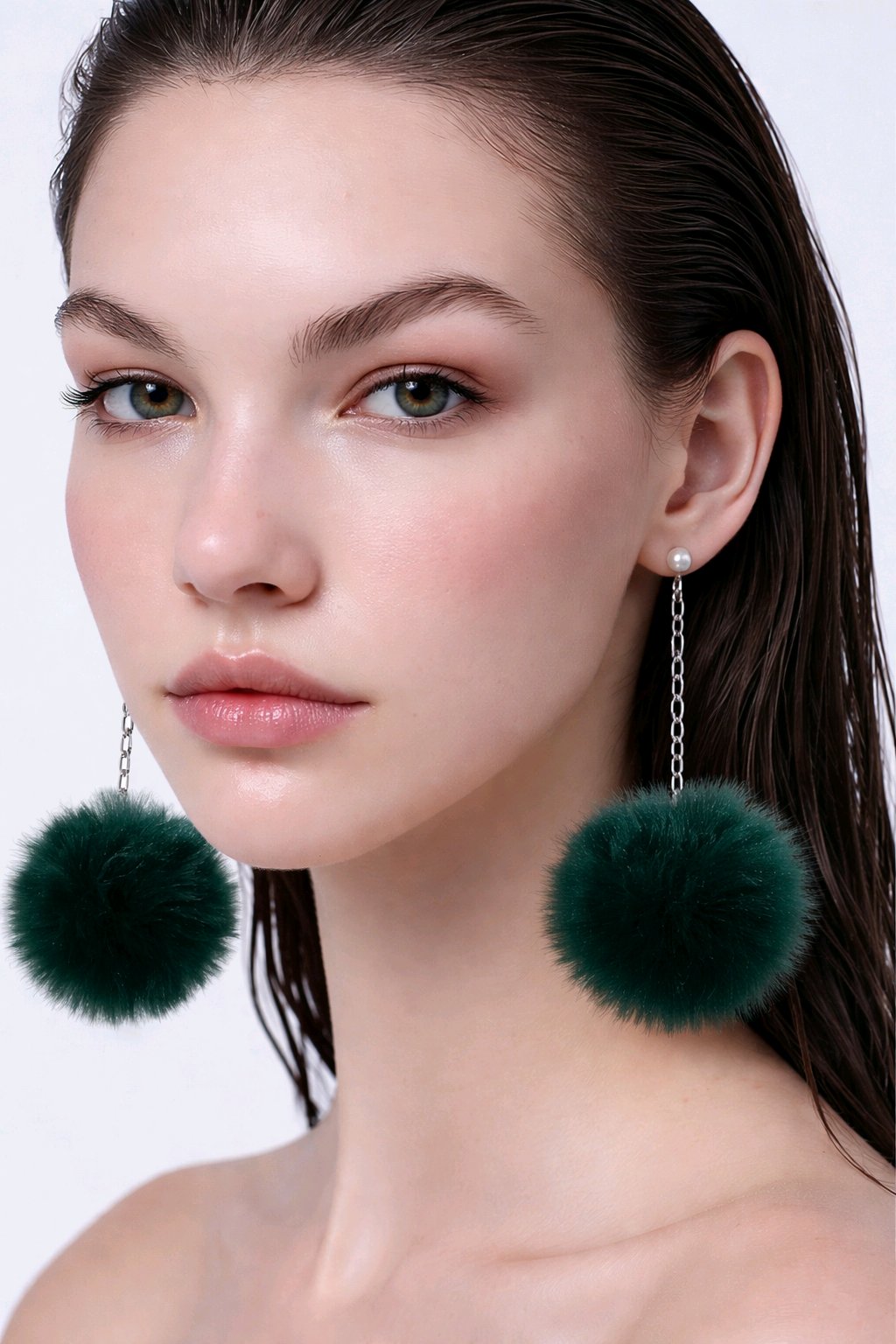 Big Rich Green Pom Pom Earrings
