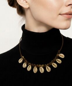 Brown Wood Beads and Cowrie Shells Necklace