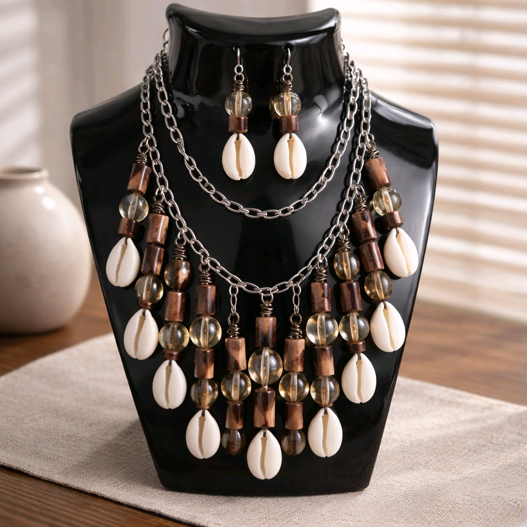 Cowrie Shell Necklace and Earring Set