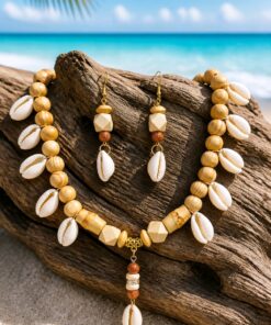 African Cowrie Shell & Wood Beads
